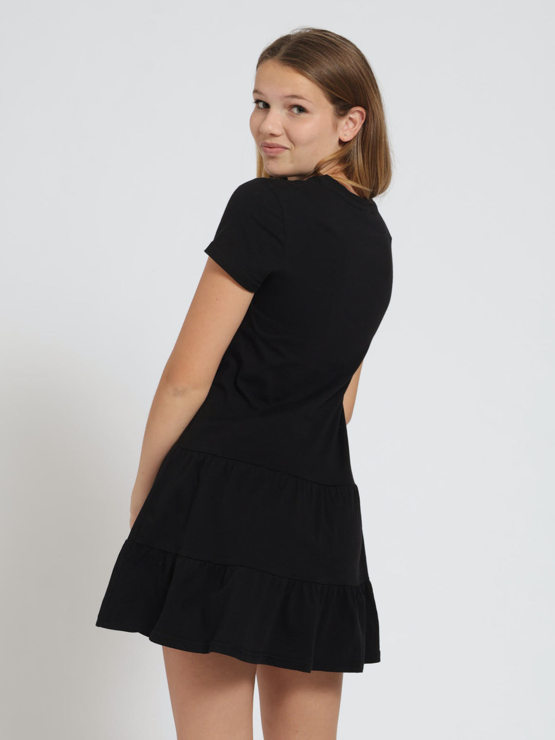 Girls 2 Tier Knit Dress - Black