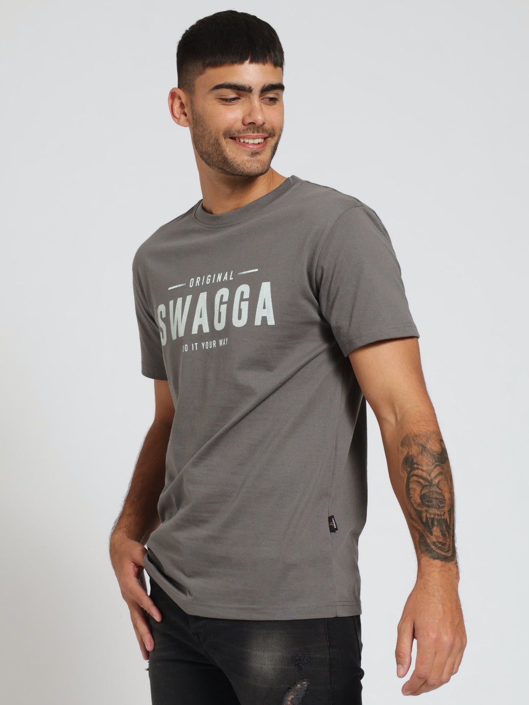 Basic Print Tee - Charcoal