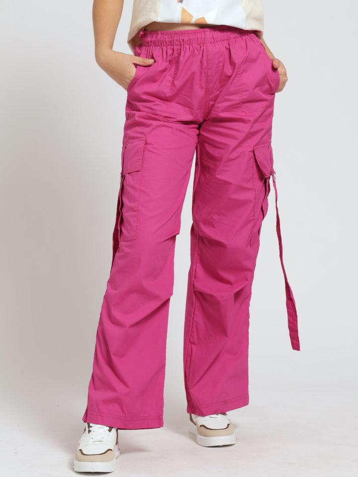 Girls Belted Parachute Pants - Cerise