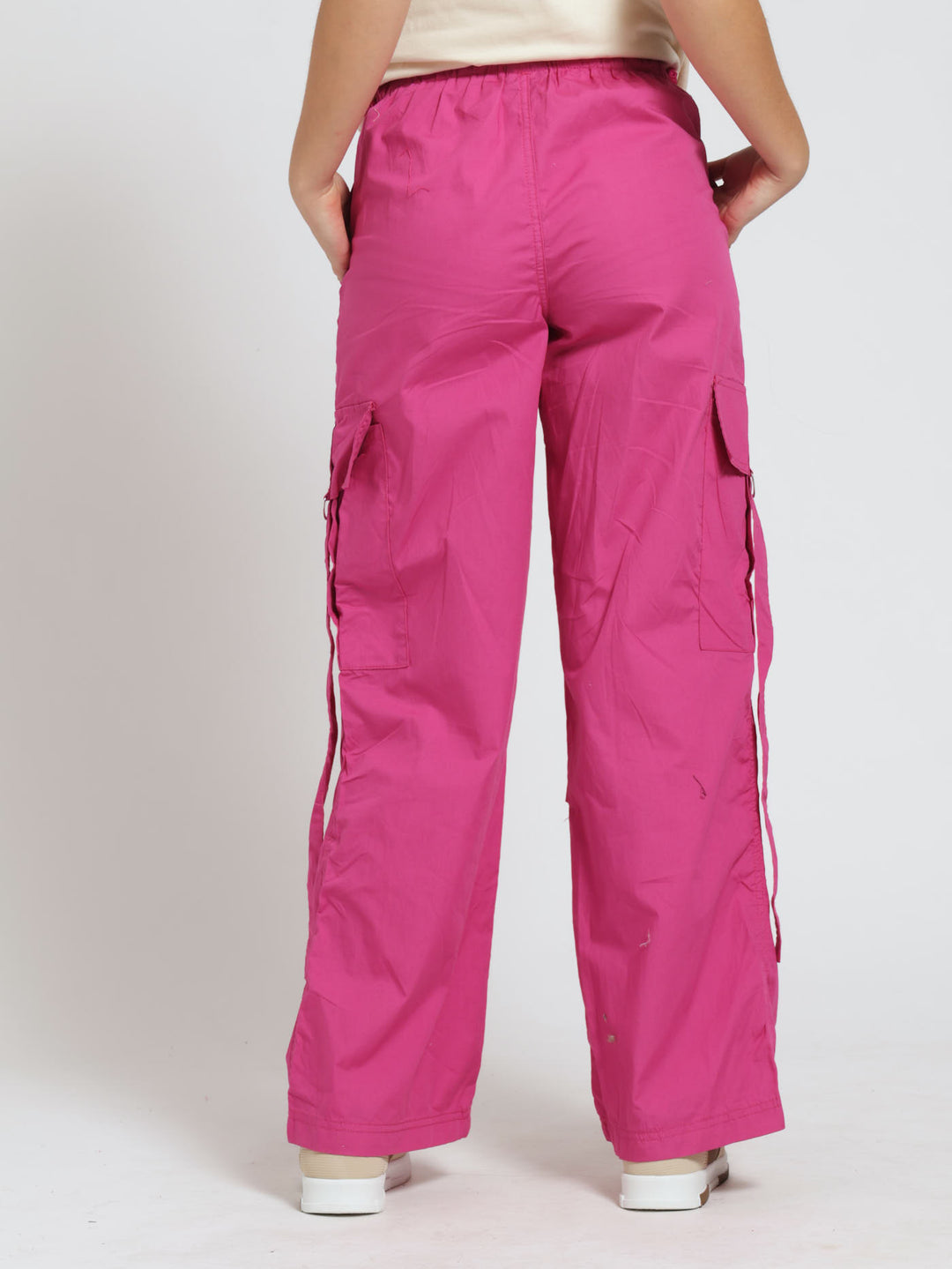 Girls Belted Parachute Pants - Cerise