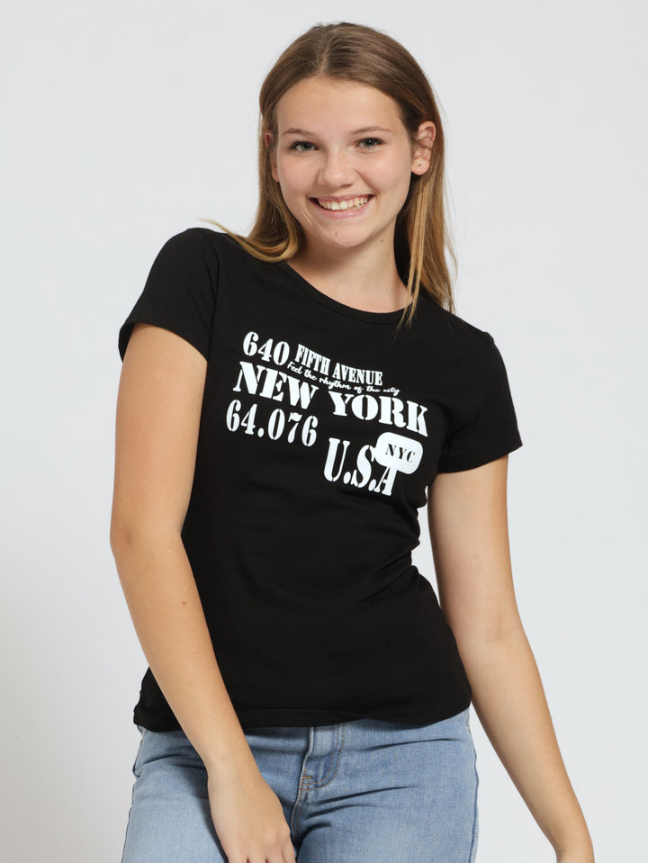 Girls Regular New York Tee - Black