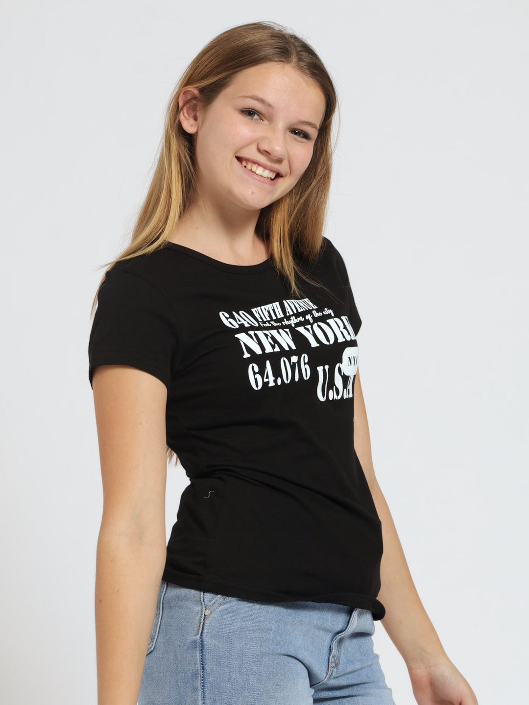 Girls Regular New York Tee - Black