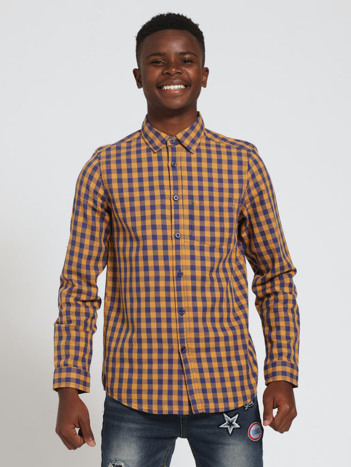 Boys Check Shirt - Mustard