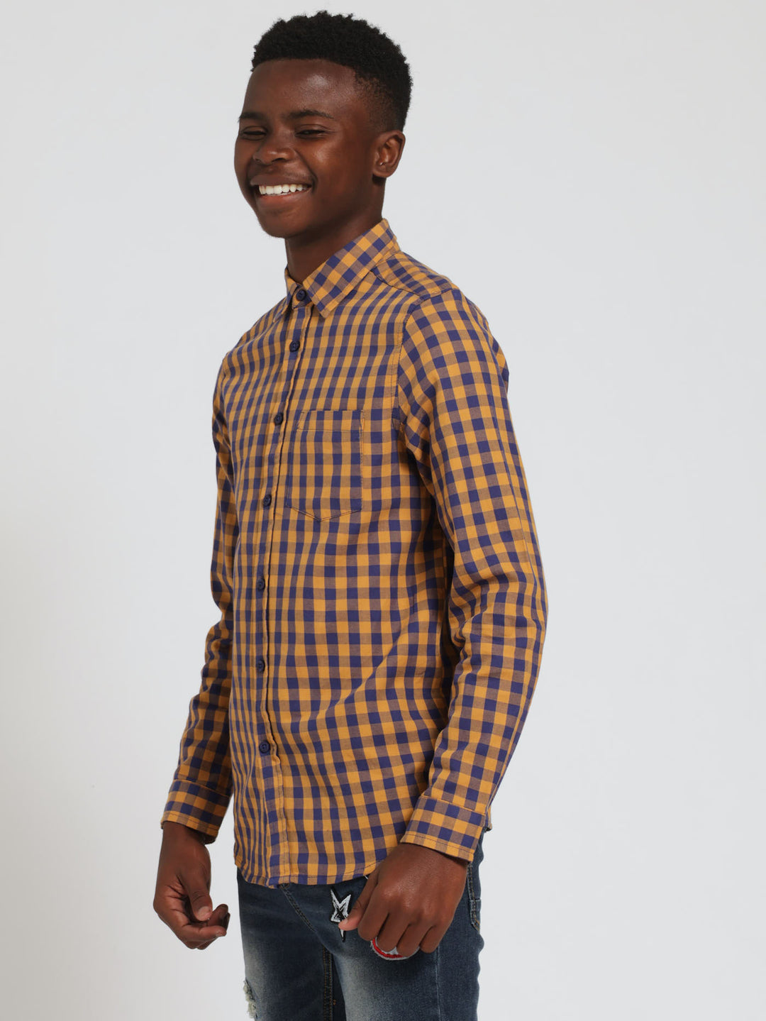 Boys Check Shirt - Mustard