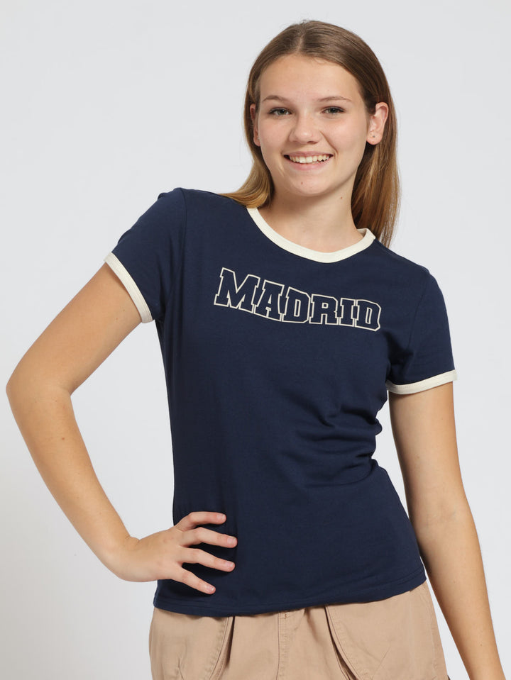 Girls Regular Madrid Tee - Navy