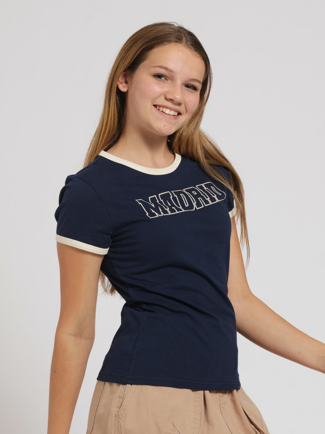 Girls Regular Madrid Tee - Navy