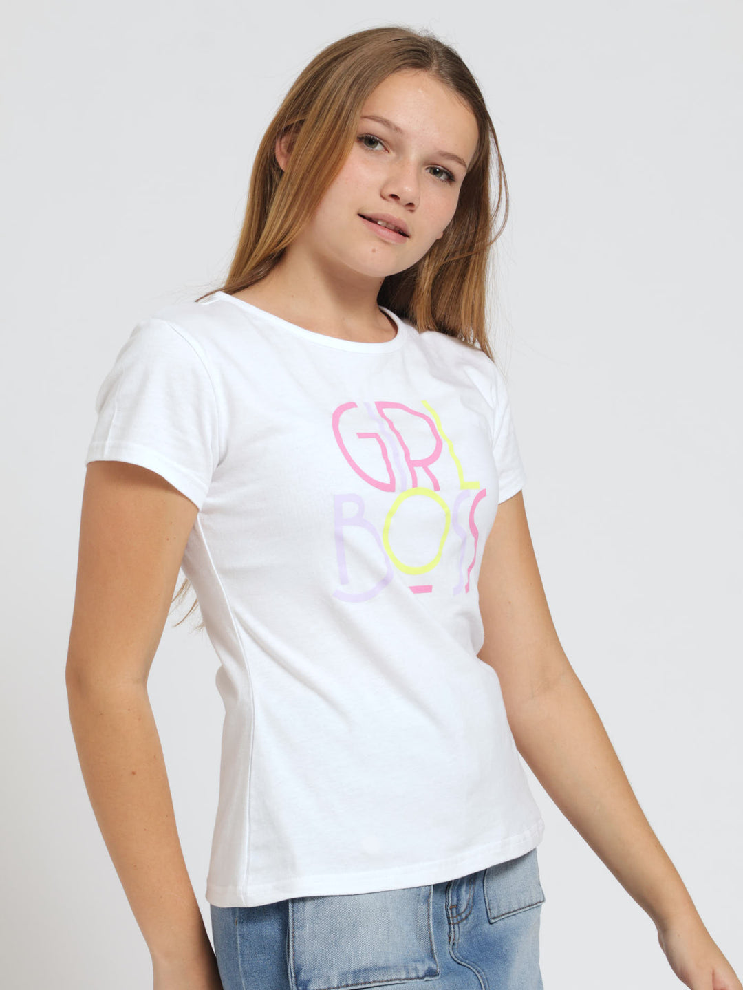 Girls Regular Boss Tee - White