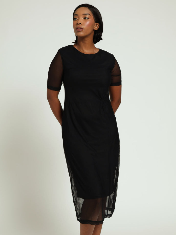 Mesh Knot Dress - Black