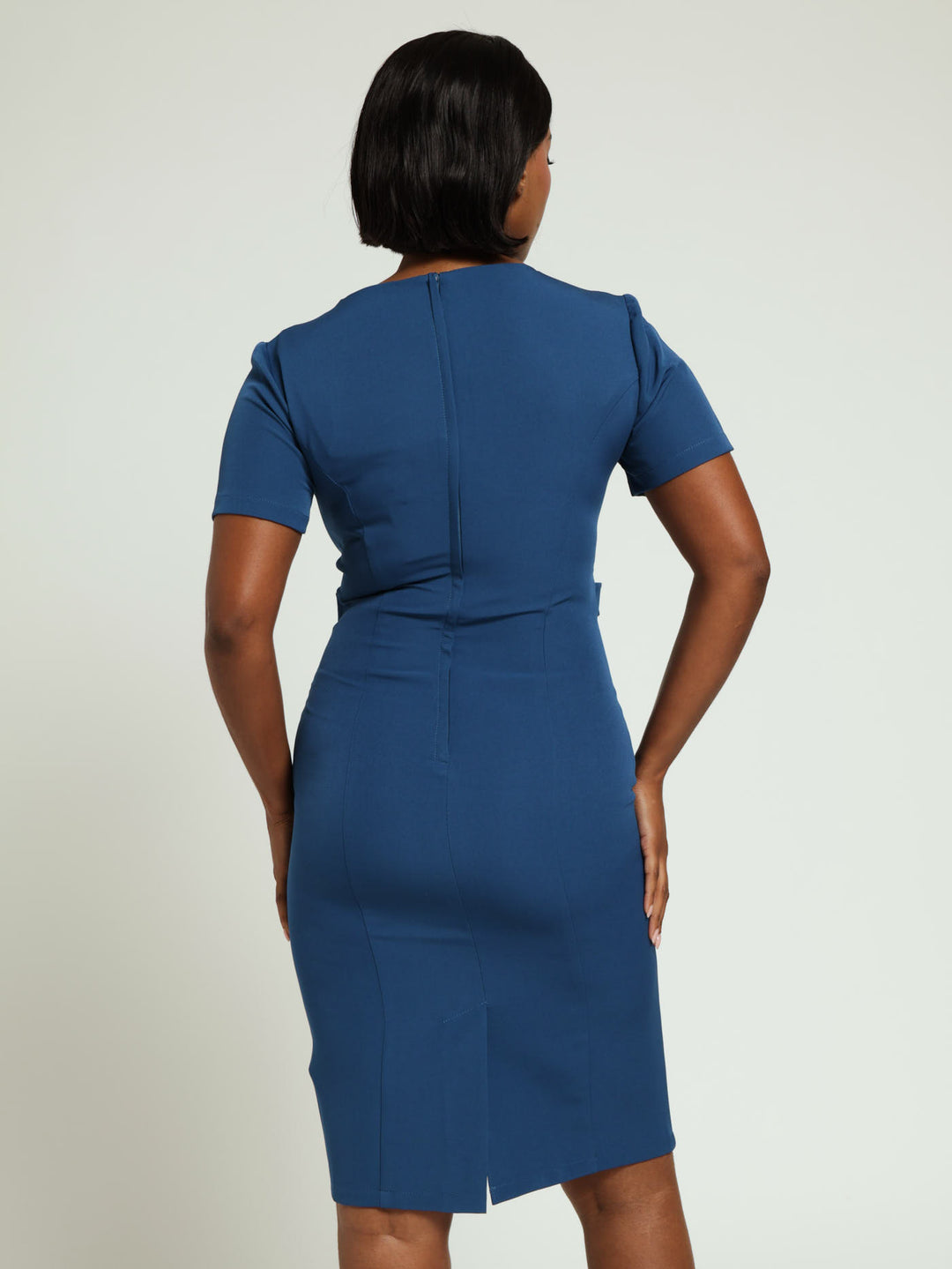 Square Neck Tab Pencil Dress - Dark Blue