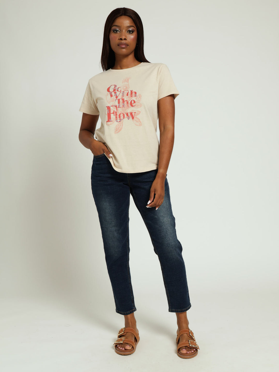 Go With Flow Floral Regular Tee - Fawn