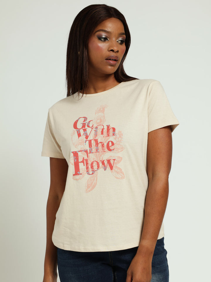 Go With Flow Floral Regular Tee - Fawn