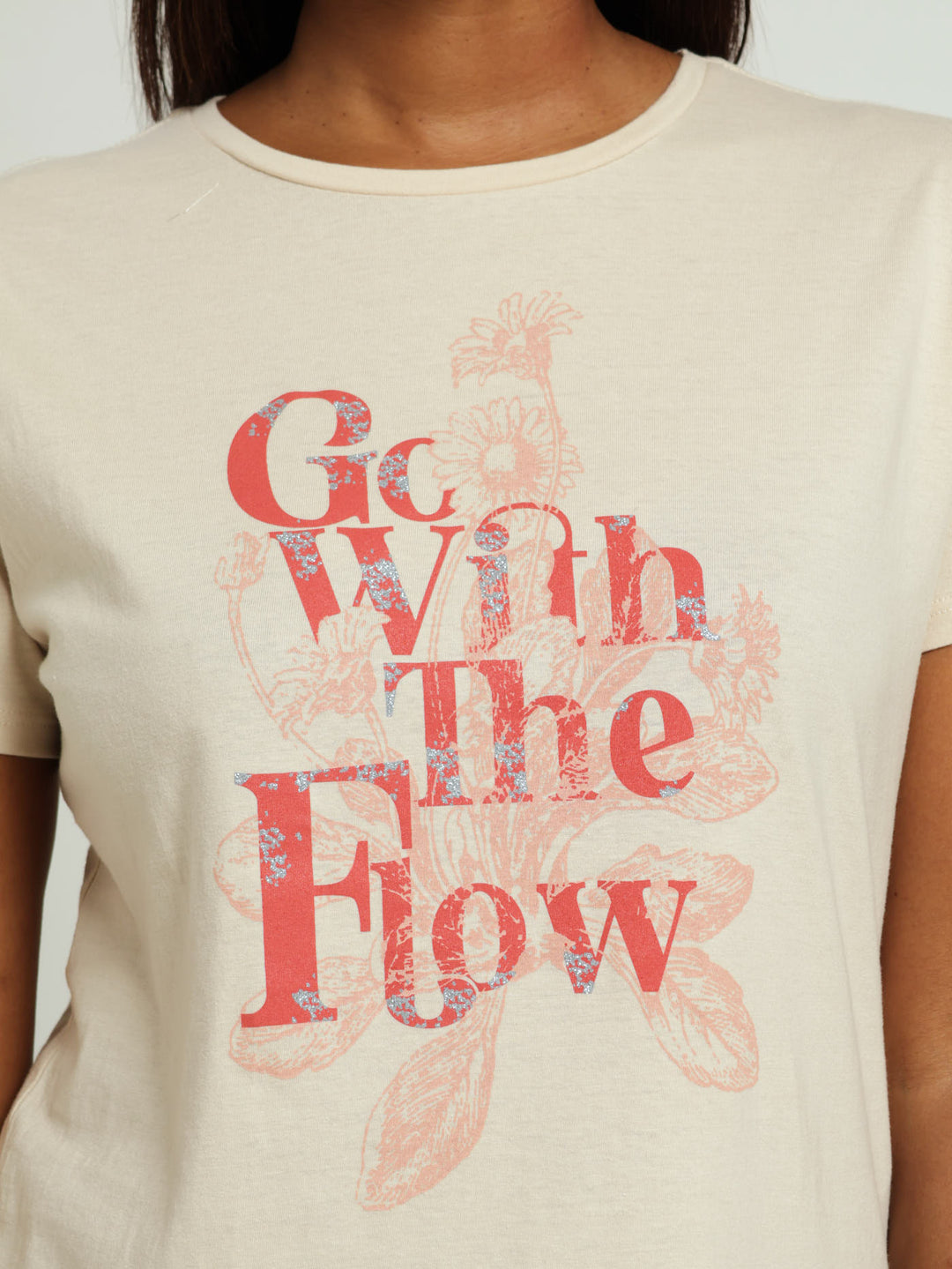 Go With Flow Floral Regular Tee - Fawn