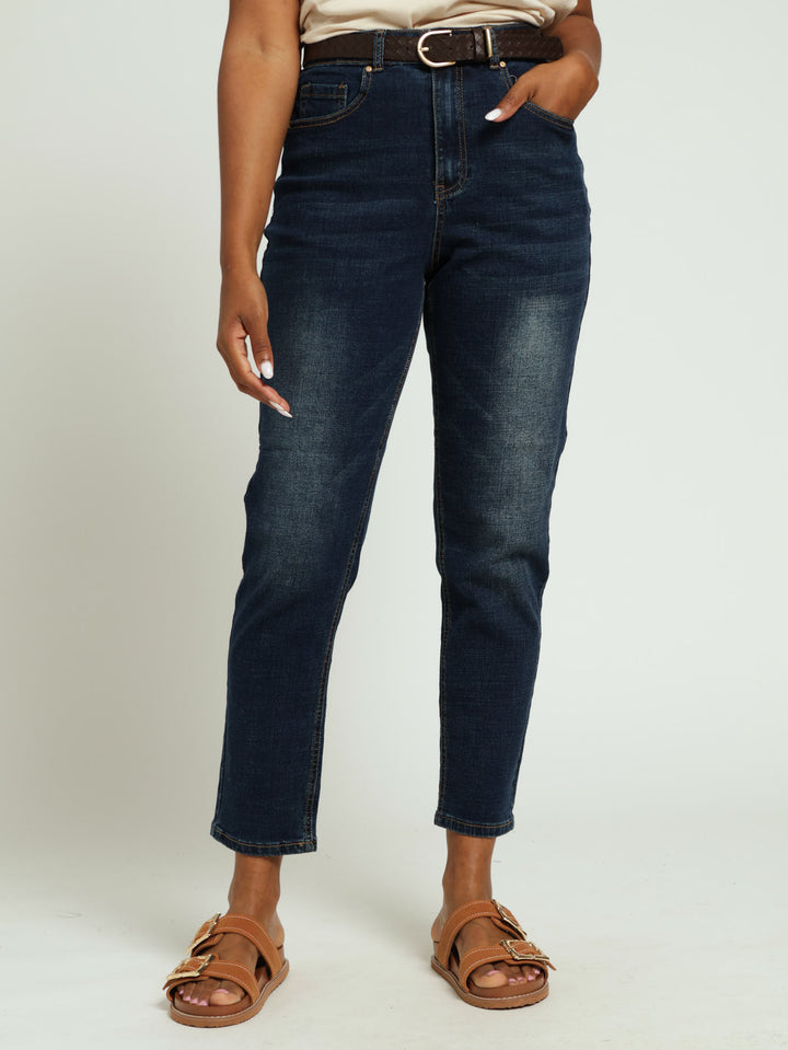 Push-Up Belted Mom Jean - Ink