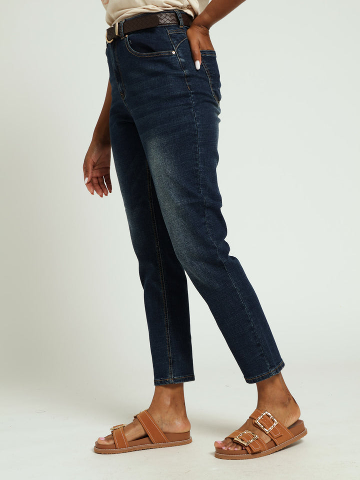 Push-Up Belted Mom Jean - Ink