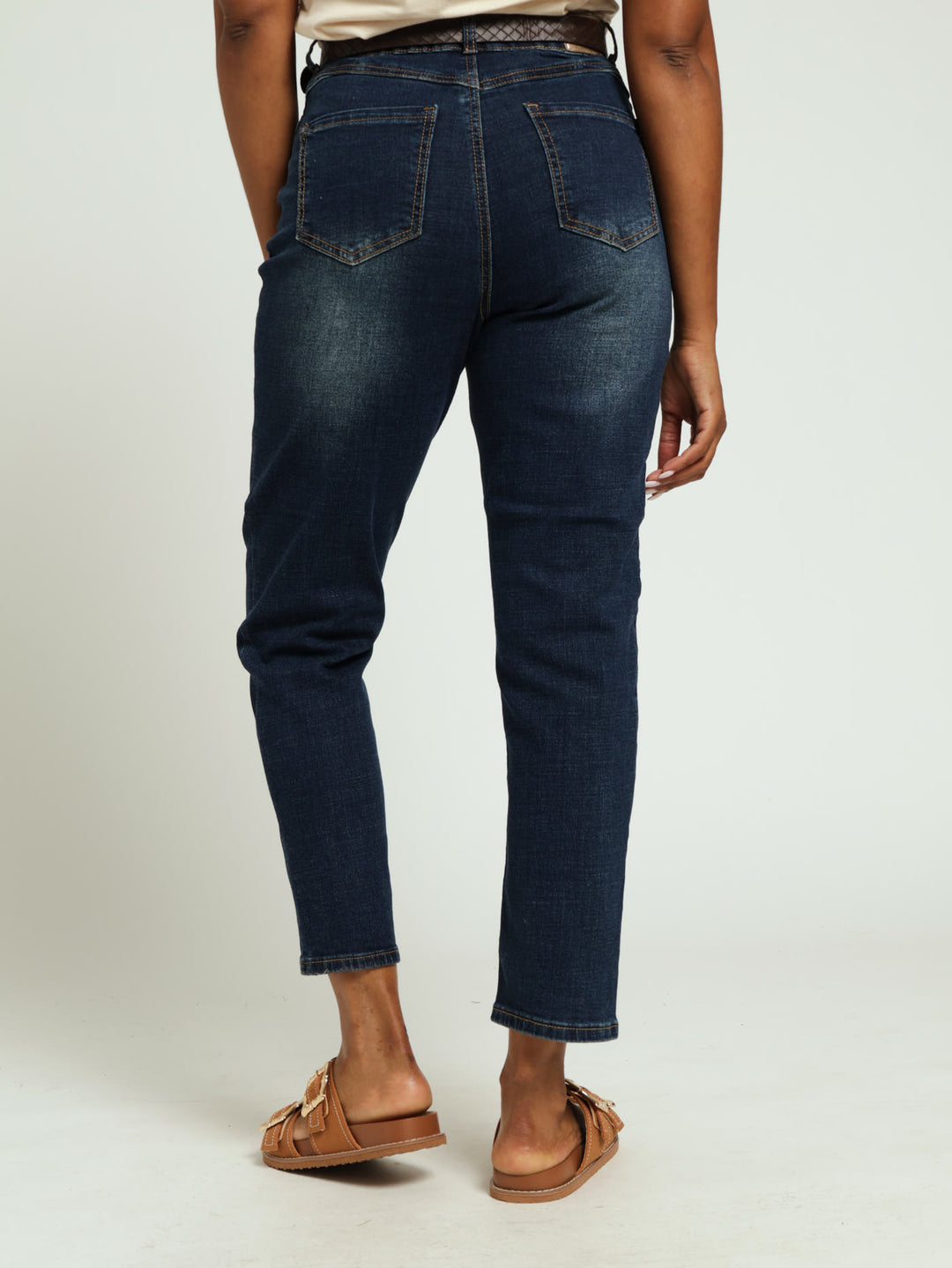 Push-Up Belted Mom Jean - Ink