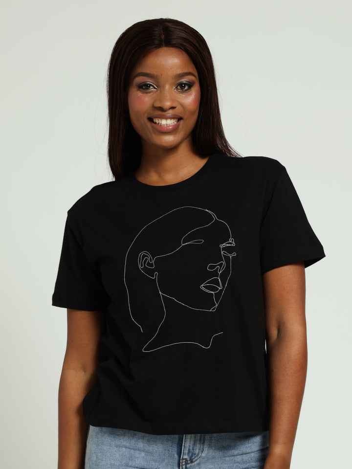 Silver Link Face Regular Tee - Black