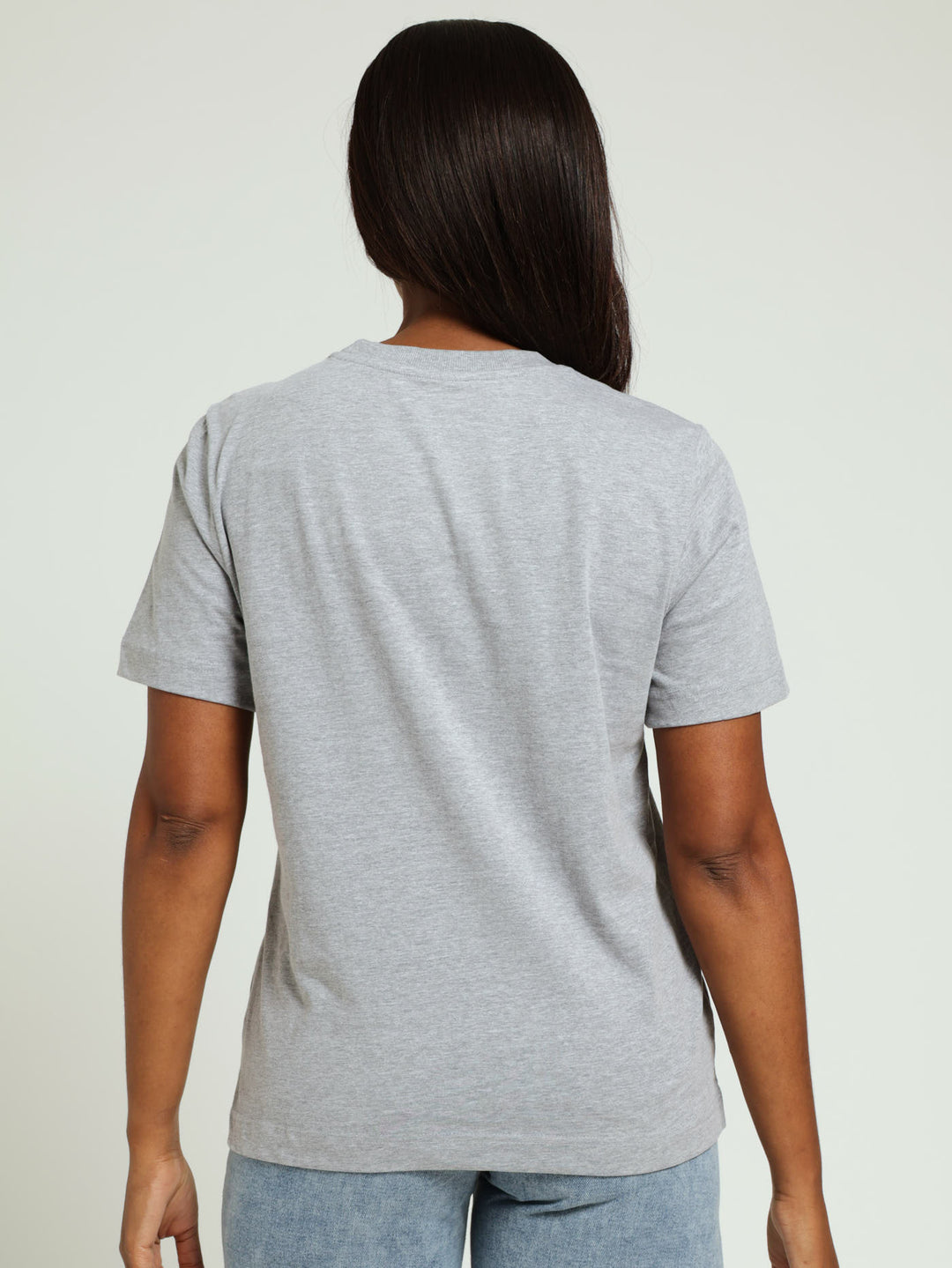 Rib Neck Cotton Boxy Tee - Grey Melange