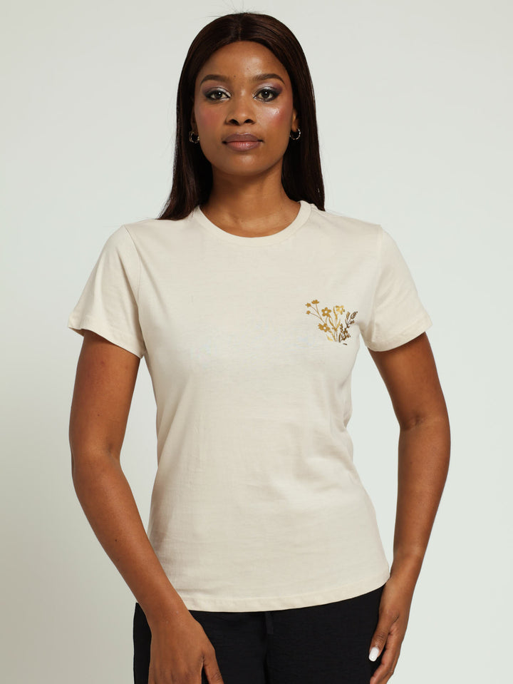 Emblem Cotton Tee - Light Stone