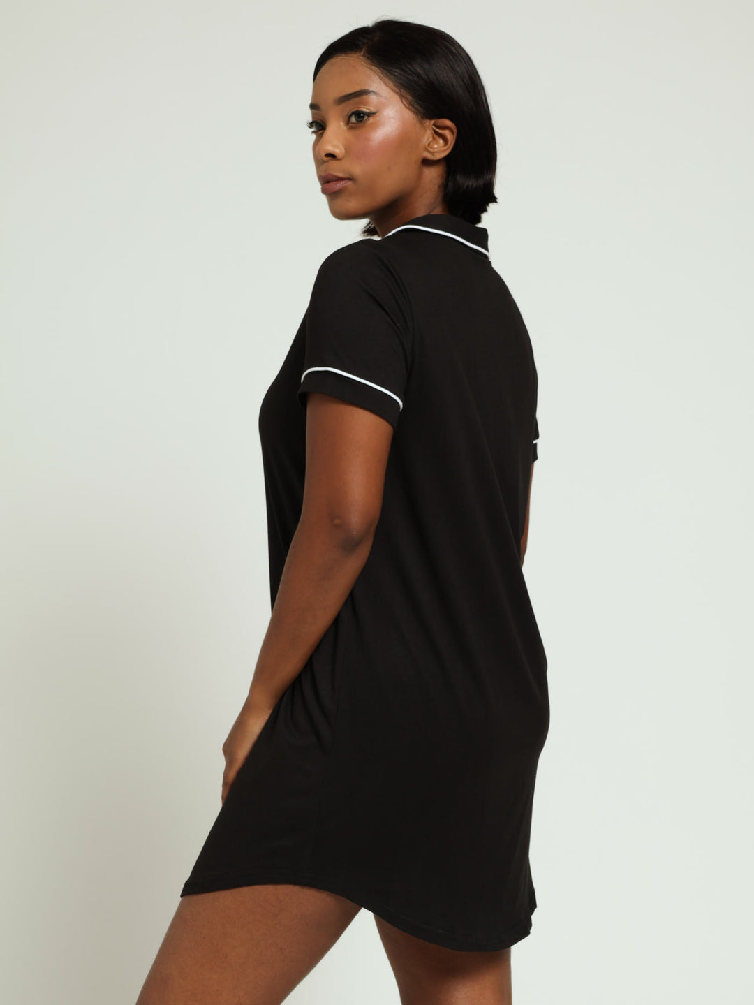 Ditsy Button Through Soft Touch Sleepshirt - Black