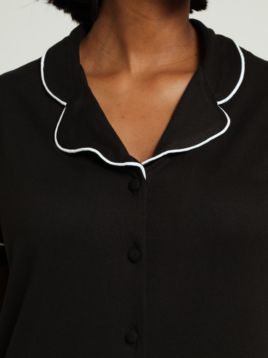 Ditsy Button Through Soft Touch Sleepshirt - Black