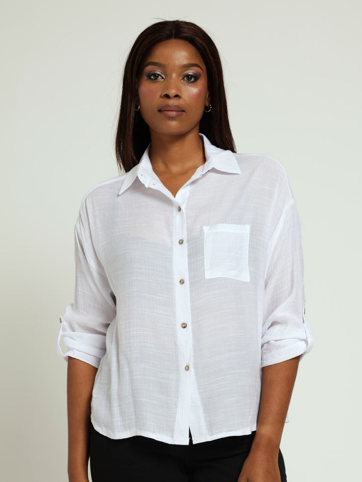 Long Sleeve Slouchy Shirt - White