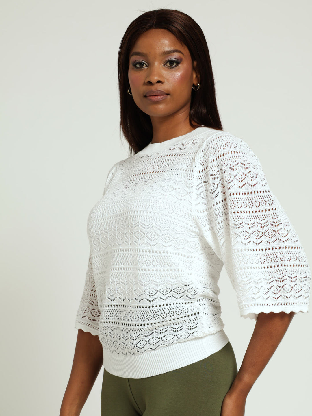 Crochet Pop-Over Top - White