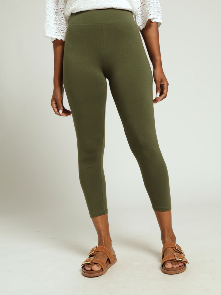 Wide Waistband Crop Legging - Fatigue