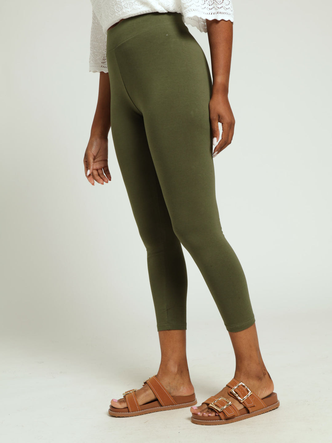 Wide Waistband Crop Legging - Fatigue