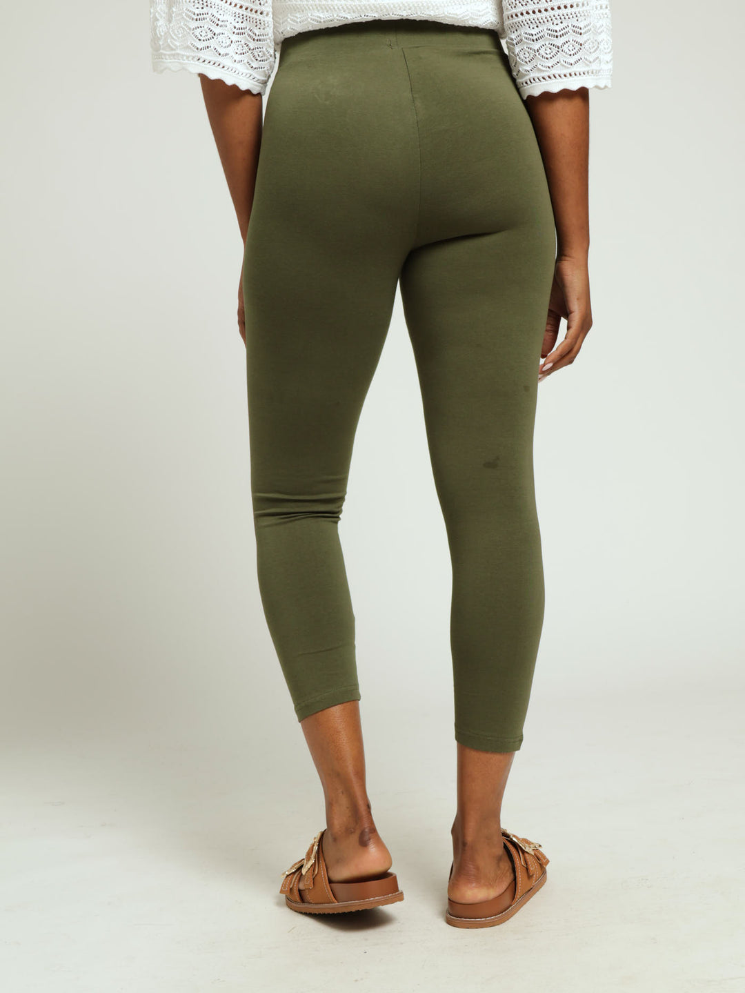 Wide Waistband Crop Legging - Fatigue