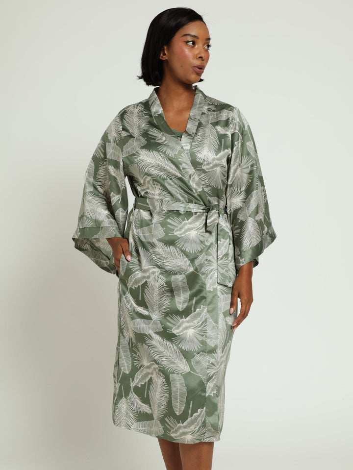 Palms Satin Gown - Fatigue