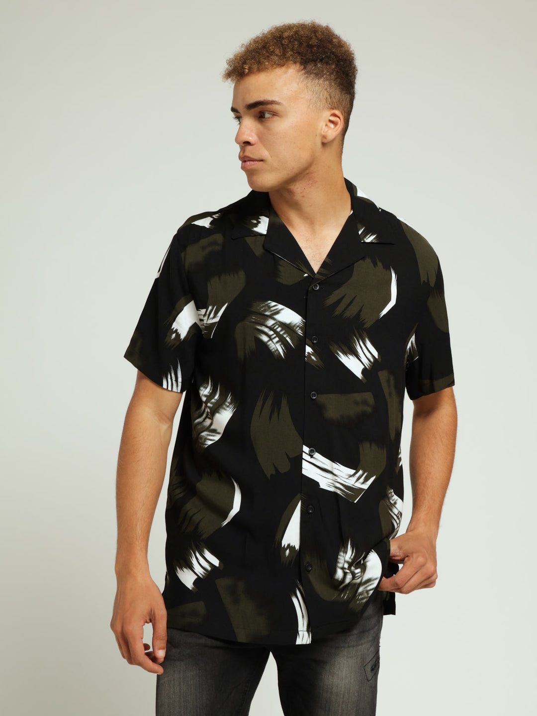 Viscose Swirl Print Tee - Black/White