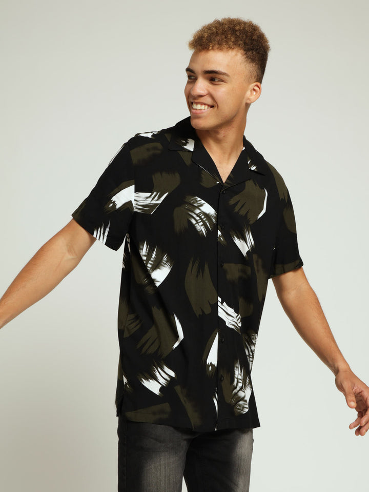 Viscose Swirl Print Tee - Black/White