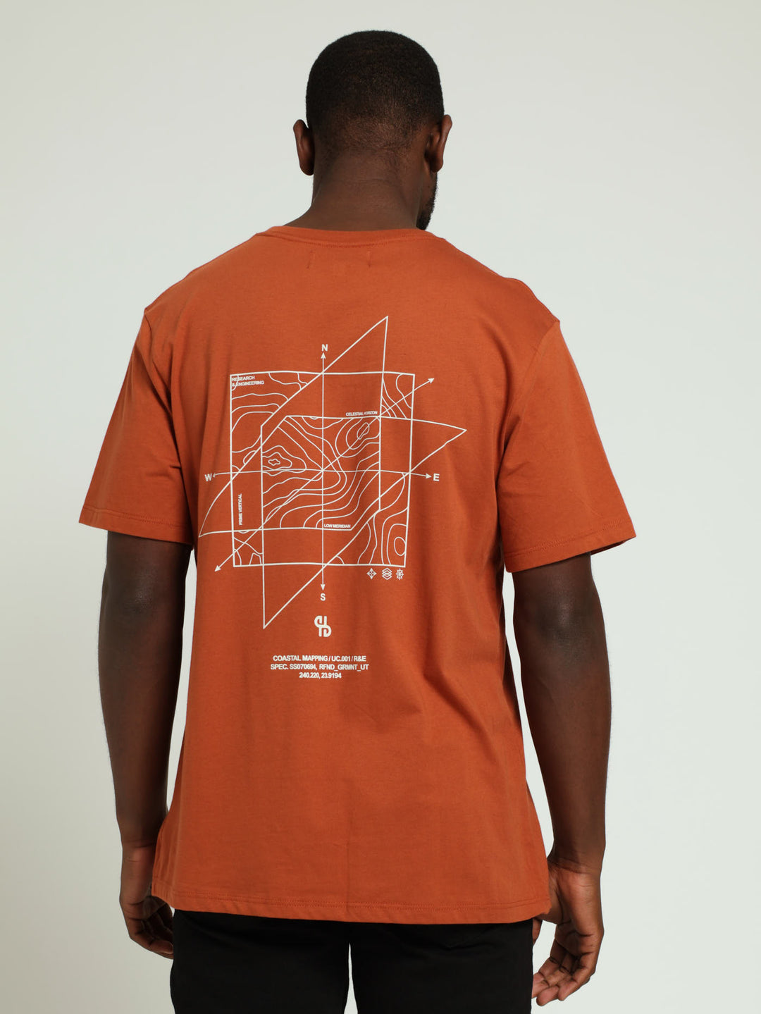 Map Front & Back Print Tee - Rust