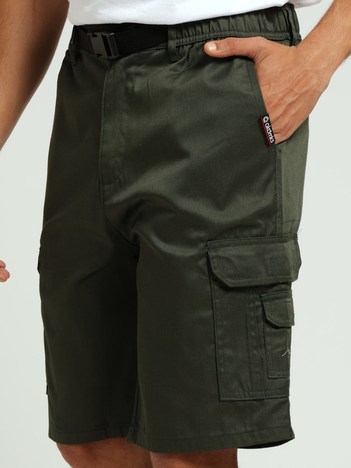 Twill Belted Cargo Shorts - Olive