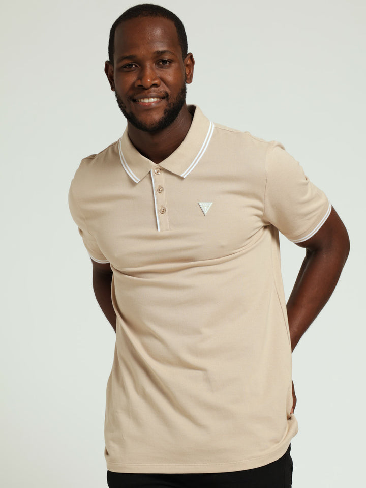 Tipped Core Polo Tee - Sand