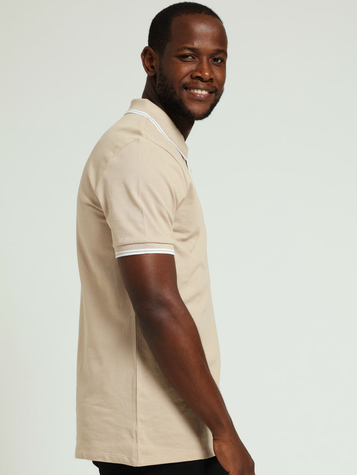 Tipped Core Polo Tee - Sand