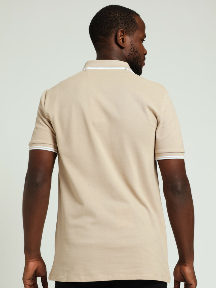 Tipped Core Polo Tee - Sand