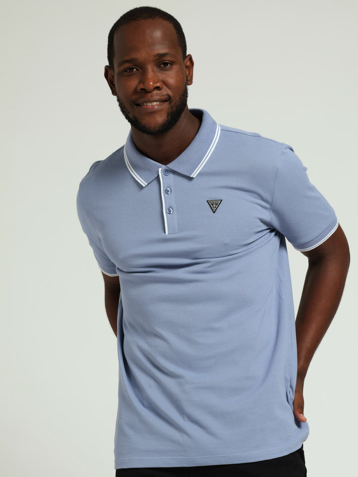 Tipped Core Polo Tee - Smokey Blue