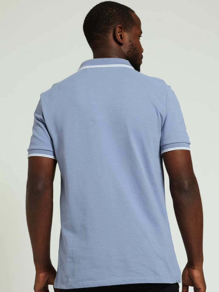 Tipped Core Polo Tee - Smokey Blue