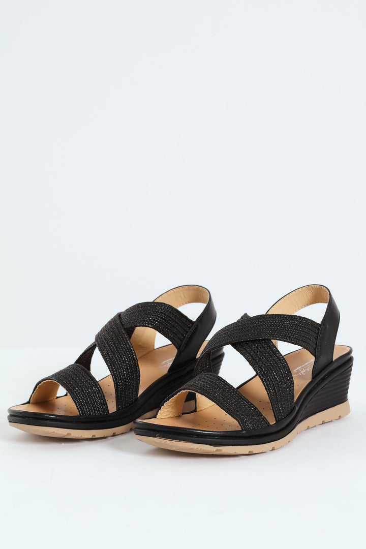 Soft Portia Multi Strap Wedge Heel - Black