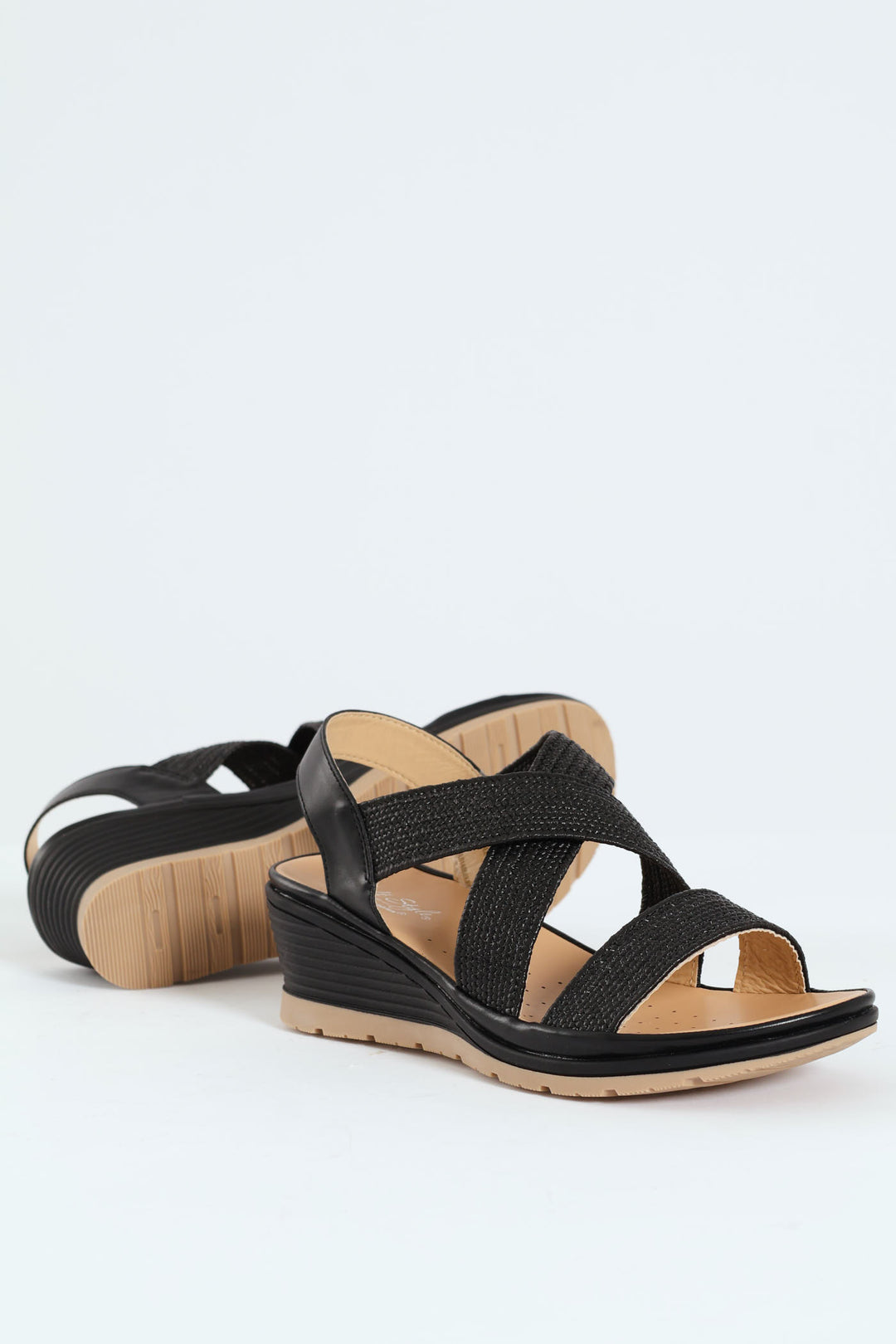 Soft Portia Multi Strap Wedge Heel - Black