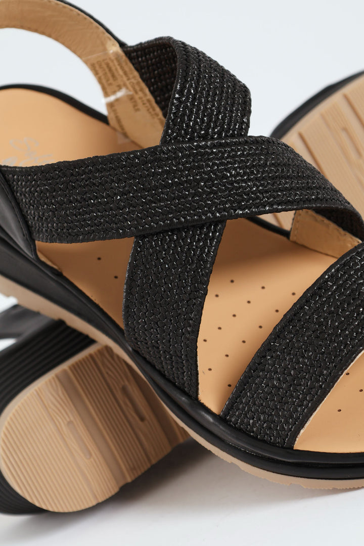 Soft Portia Multi Strap Wedge Heel - Black