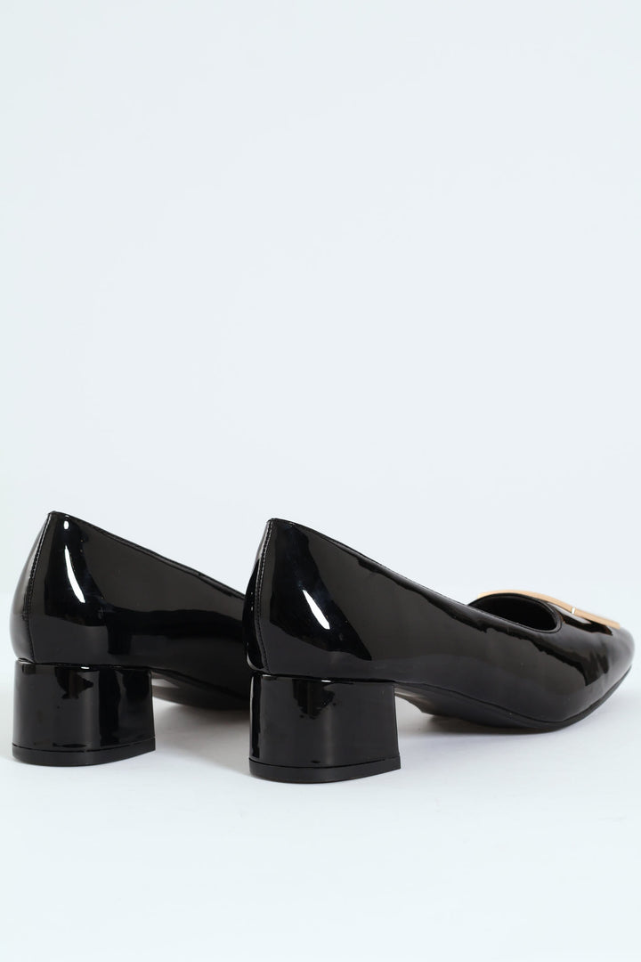 Square Toe Court Heel With Trim - Black