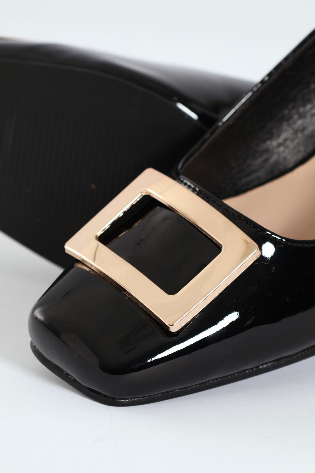 Square Toe Court Heel With Trim - Black