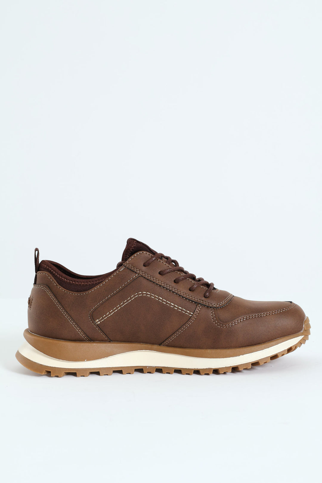 Knit Collar Track Sole Lace Up Sneaker - Hazelnut