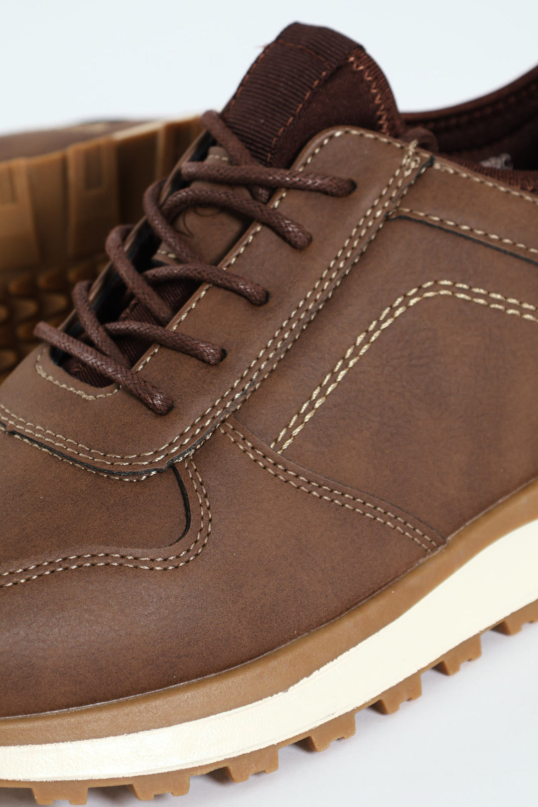 Knit Collar Track Sole Lace Up Sneaker - Hazelnut