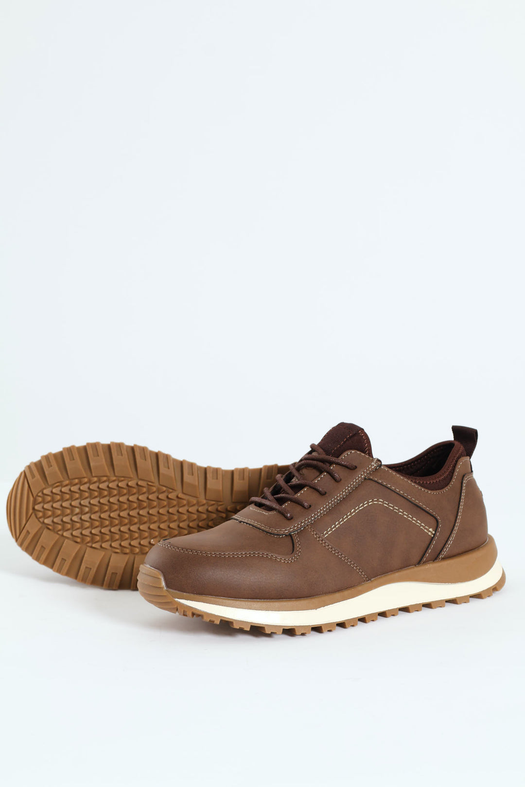 Knit Collar Track Sole Lace Up Sneaker - Hazelnut