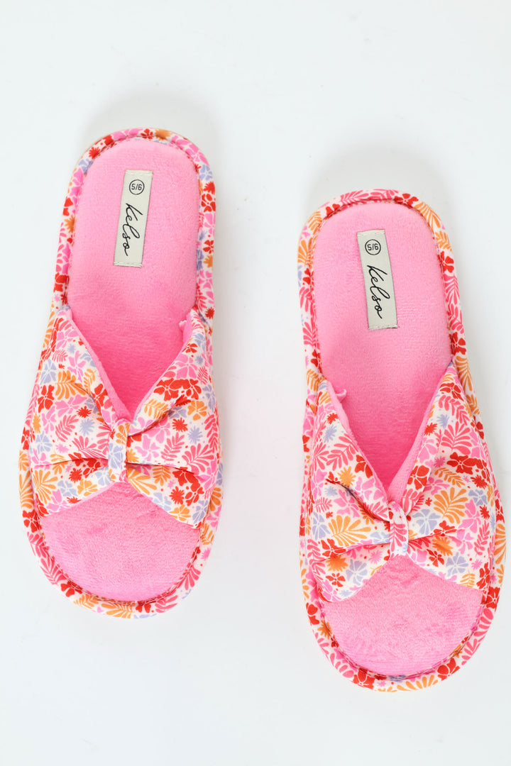 Ditsy Floral Puffed Strap Mule Slippers - Multi