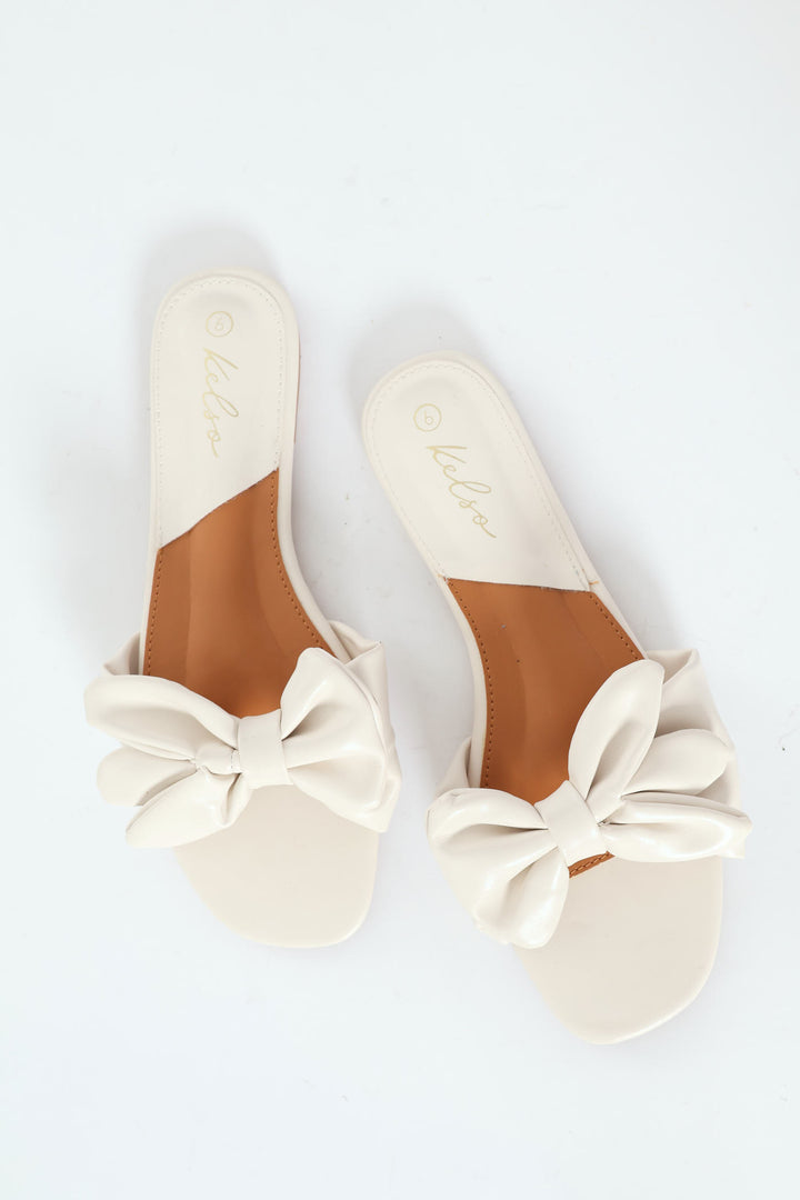 Big Bow Push-In Mule Sandal - Off White