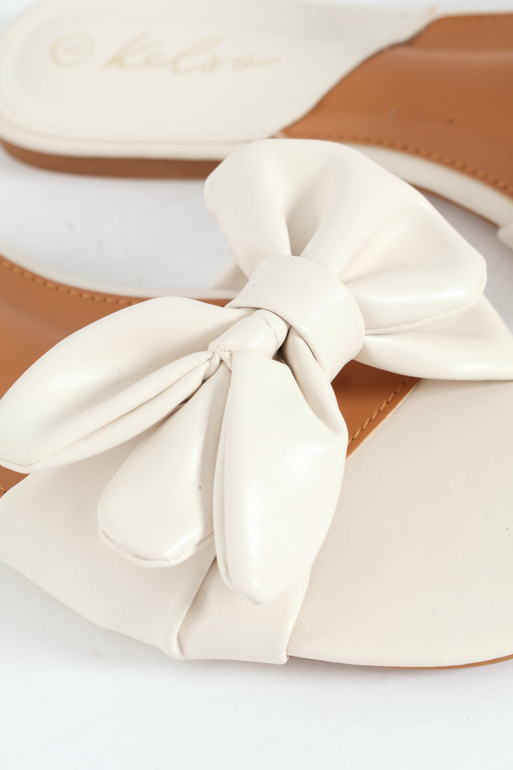 Big Bow Push-In Mule Sandal - Off White